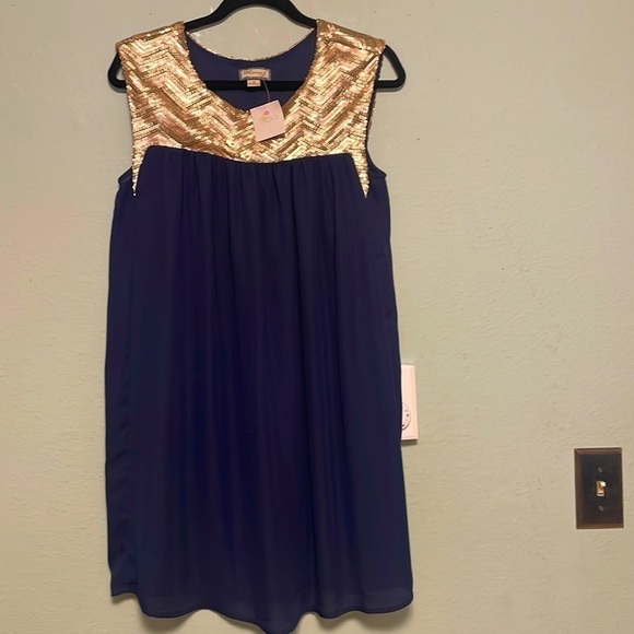 The Real Dresses & Skirts - The Real Sequin Gold Neckline Blue Flow Dress